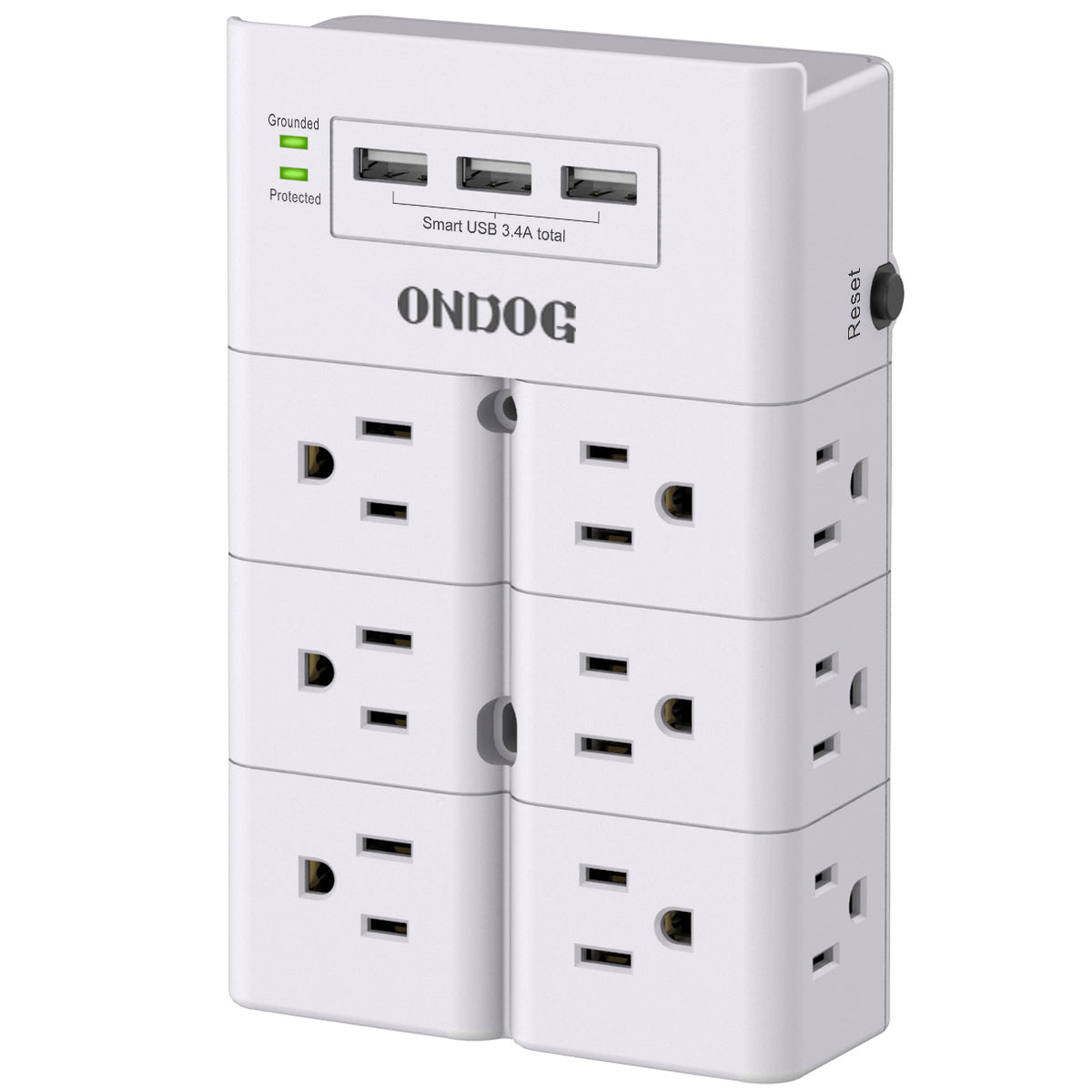 ONDOG Multi Plug Outlet, Outlet Splitter, Surge Protector Wall Mount with 12-Outlet Extender and 3 USB Ports(Smart 3.4A Total) for Home, Office, Dorm Essentials, Hotel, White, ETL Listed
