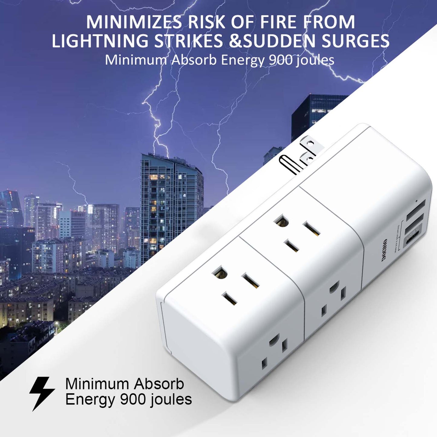 ONDOG USB Wall Outlet Expander Surge Protector, Multi Plug Outlet, Outlet Splitter with 3 USB(2U+1C), 6 Outlet Extender with Rotating Plug, 900 Joules.