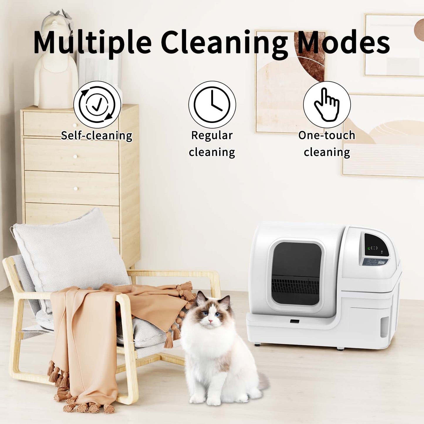 100L Extra Large Self Cleaning Litter Box - APP Control Auto Deodorising Smart Safe & Secure Automatic Cat Litter Box, White