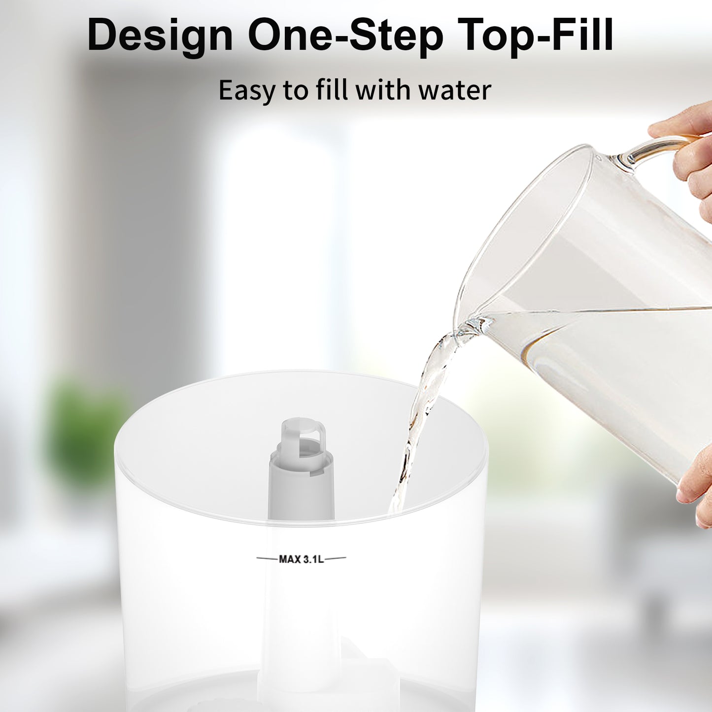 Humidifiers for Bedroom, Cool Mist Top Fill Essential Oil Diffuser with 25Watt for Home Large Room, 360° Nozzle, Rapid Ultrasonic Humidification for Baby Nursery and Plant(3.1L)