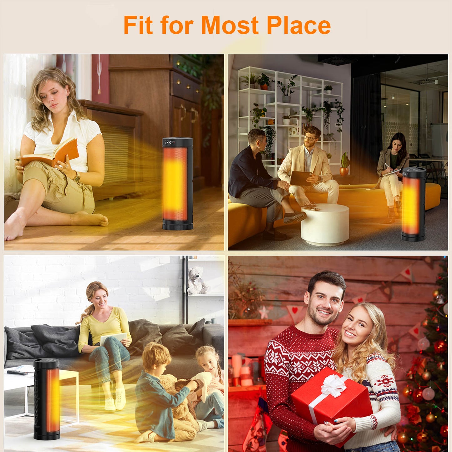 17-Inch PTC Ceramic Space Heater - 3 Heat Settings, 12-Hour Timer, Remote Control, Tip-Over & Overheat Protection, Electric Heater for Bedroom & Office, ETL