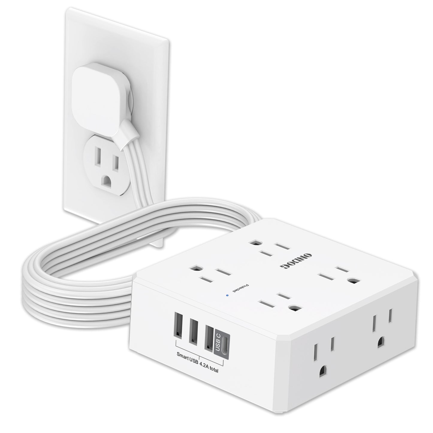 6ft Flat Surge Protector Power Strip - 8 Outlets and 4 USB Ports (1 USB C), Flat Plug Power Strip for Home Office, ETL, White