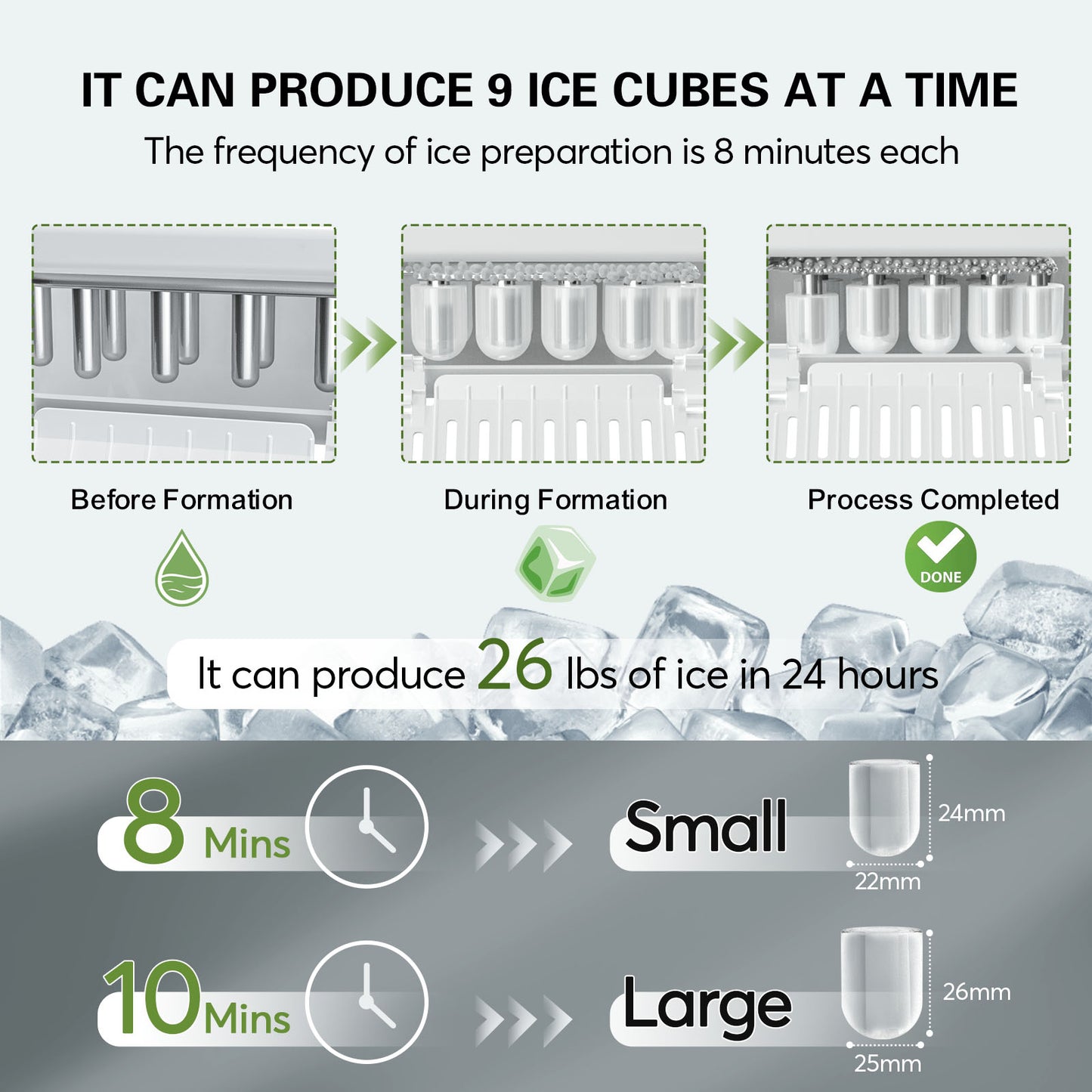 Portable Countertop Ice Maker Machine - Self-Cleaning Ice Makers with Ice Scoop and Basket, 26 lbs/Day, for Home/Kitchen/Bar/Office/Camping (Black)