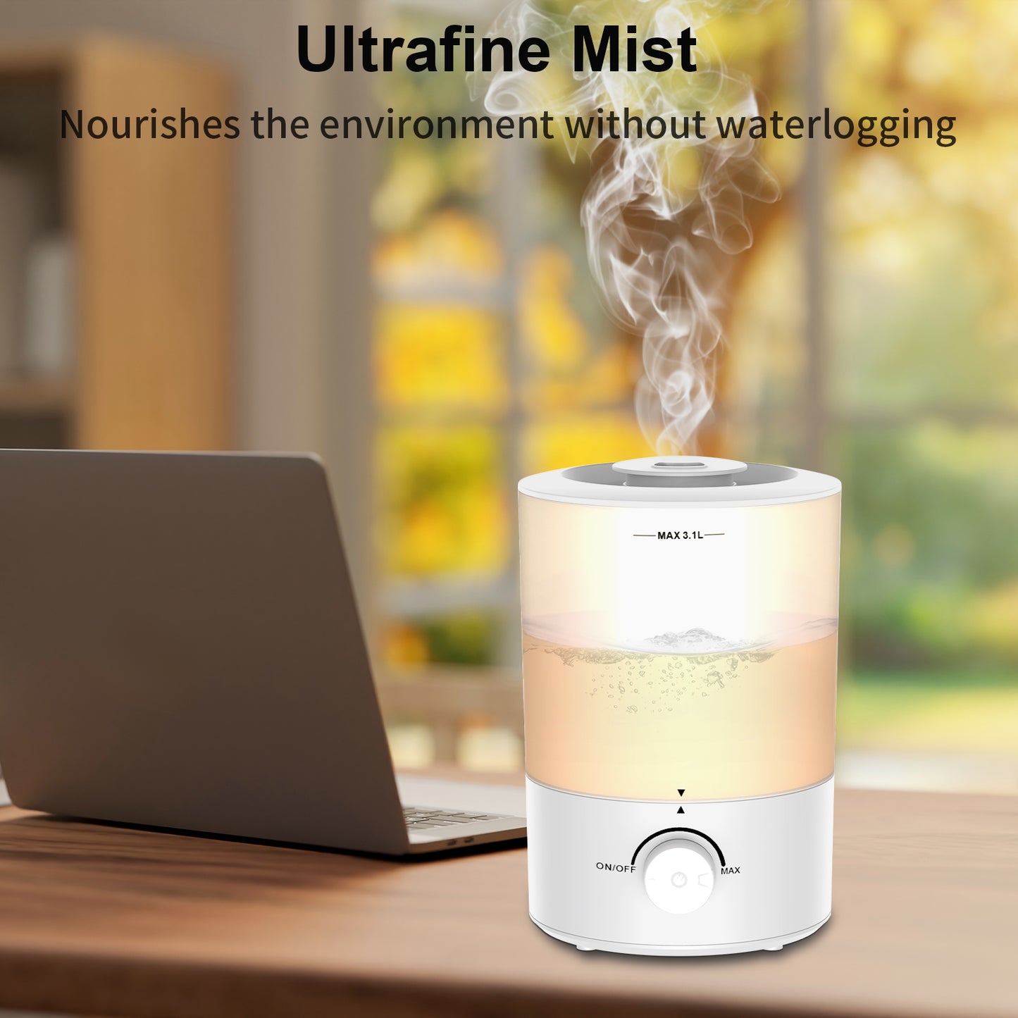 Humidifiers for Bedroom, Cool Mist Top Fill Essential Oil Diffuser with 25Watt for Home Large Room, 360° Nozzle, Rapid Ultrasonic Humidification for Baby Nursery and Plant(3.1L)
