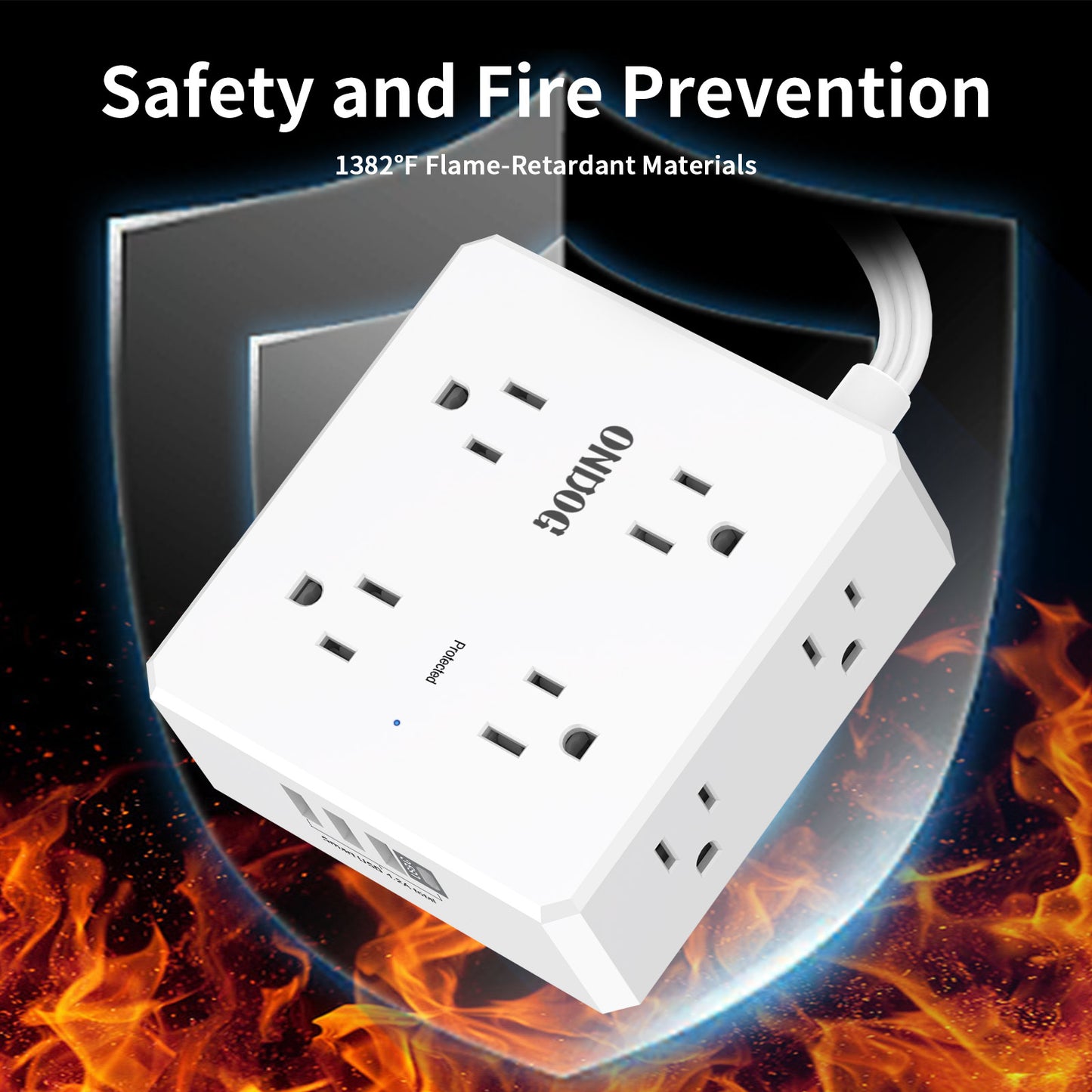 6ft Flat Surge Protector Power Strip - 8 Outlets and 4 USB Ports (1 USB C), Flat Plug Power Strip for Home Office, ETL, White