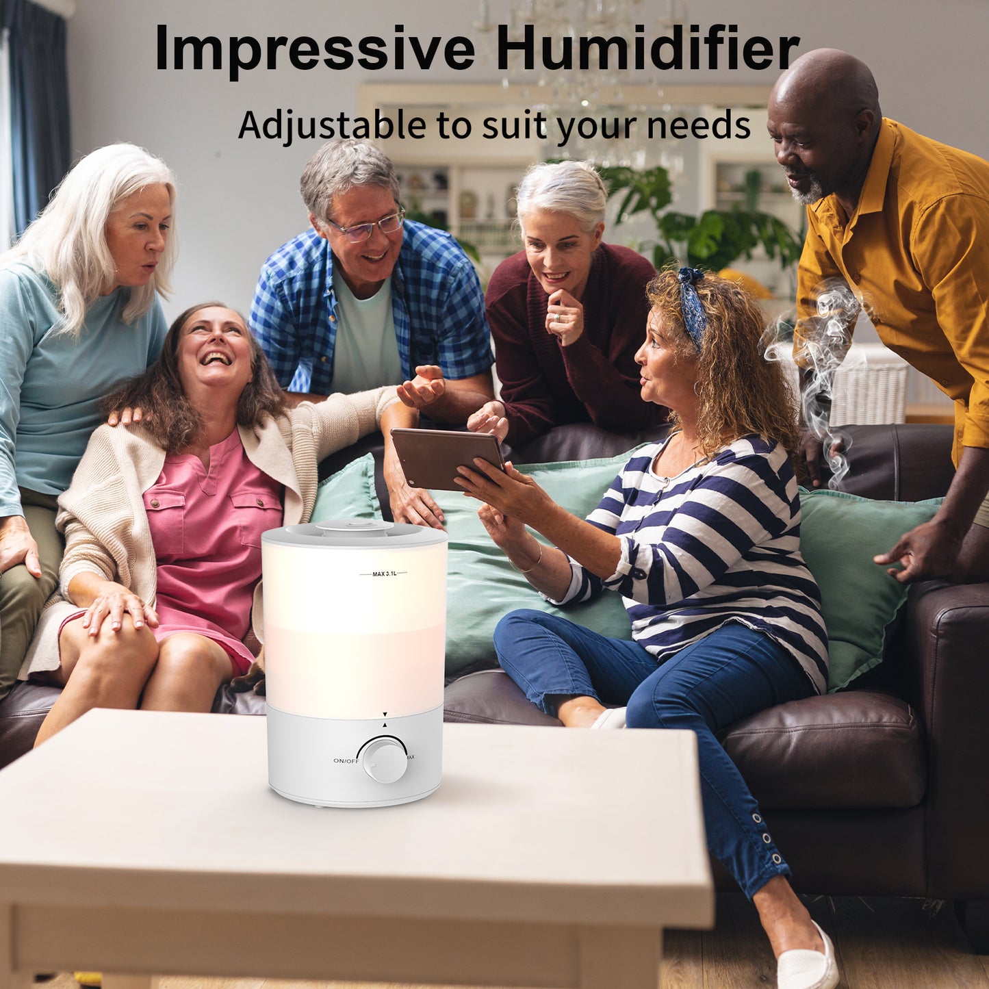 Humidifiers for Bedroom, Cool Mist Top Fill Essential Oil Diffuser with 25Watt for Home Large Room, 360° Nozzle, Rapid Ultrasonic Humidification for Baby Nursery and Plant(3.1L)