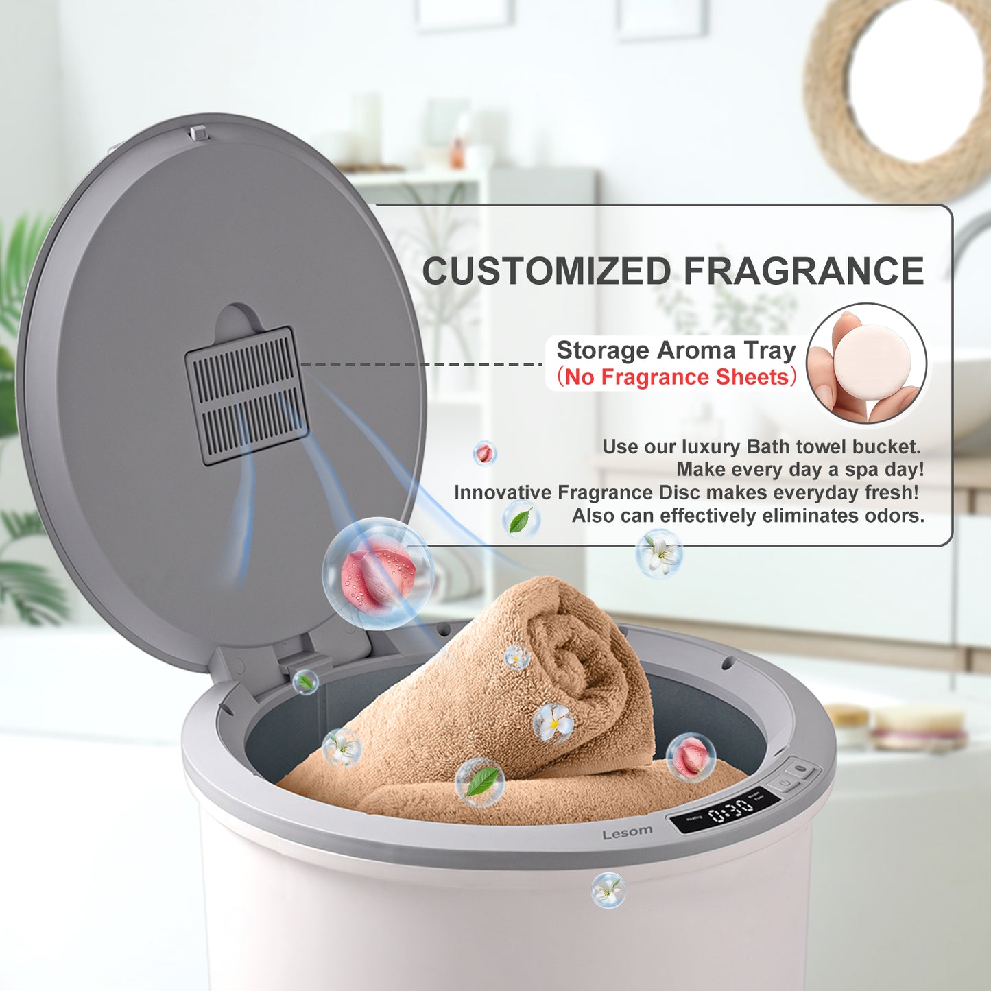 Large Towel Warmer Bucket with Flip Lid, One-Touch LED Display, and Child Safety Lock, Fast Heating Towel Heater for Bathroom, Spa, and Home Use