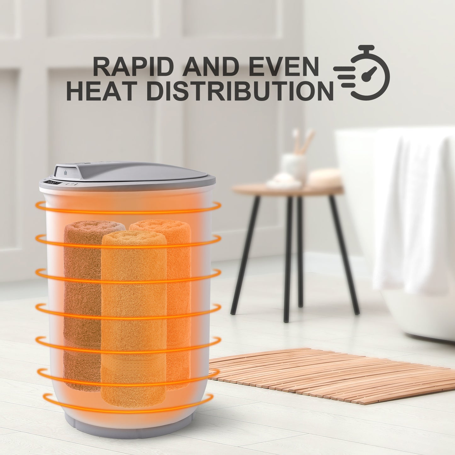 Large Towel Warmer Bucket with Flip Lid, One-Touch LED Display, and Child Safety Lock, Fast Heating Towel Heater for Bathroom, Spa, and Home Use