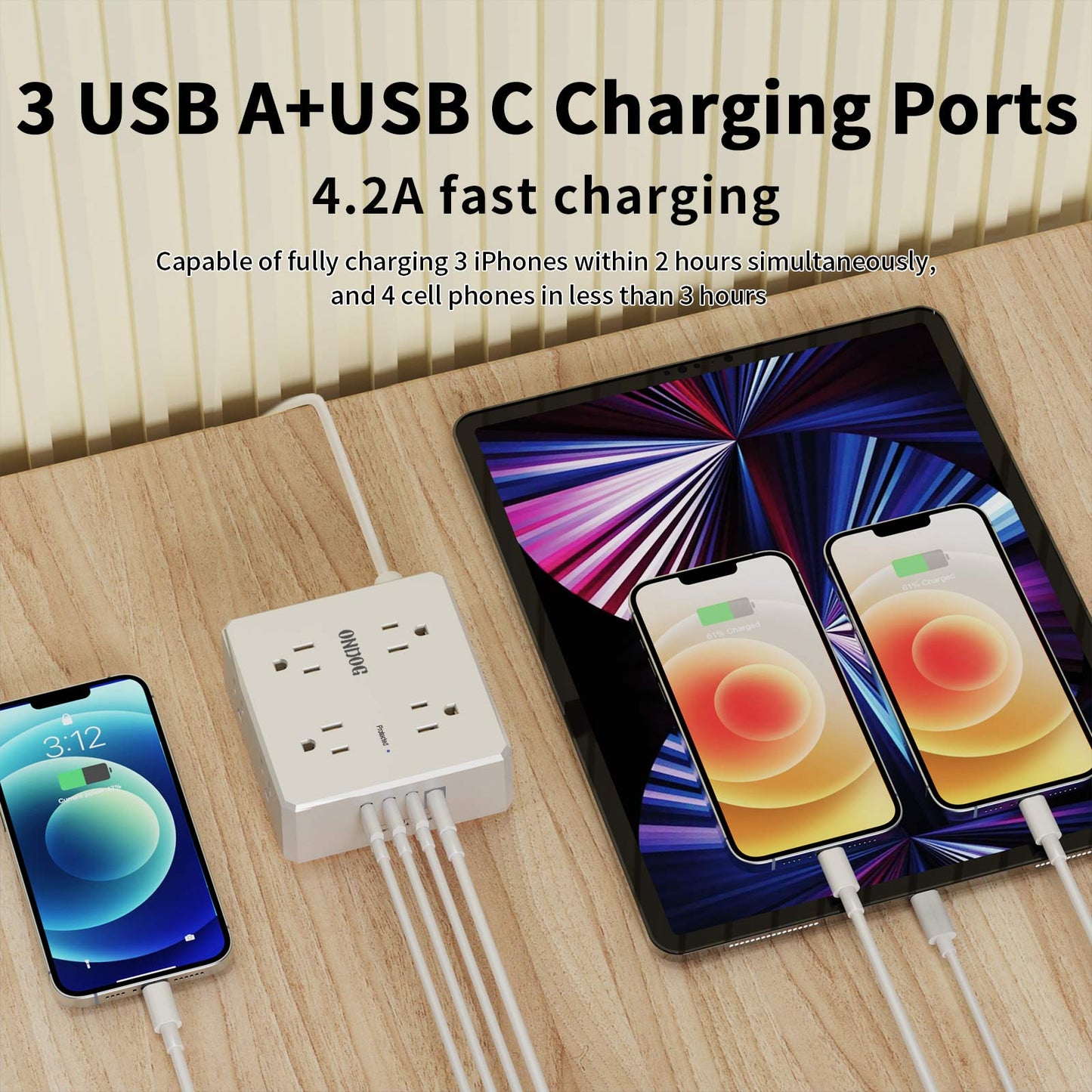 6ft Flat Surge Protector Power Strip - 8 Outlets and 4 USB Ports (1 USB C), Flat Plug Power Strip for Home Office, ETL, White