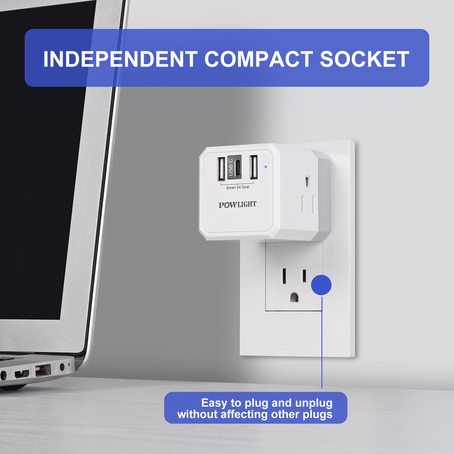 Portable Wall Outlet Extender with 3 Outlets & USB-C, Cruise Ship Approved, Perfect for Travel & Home