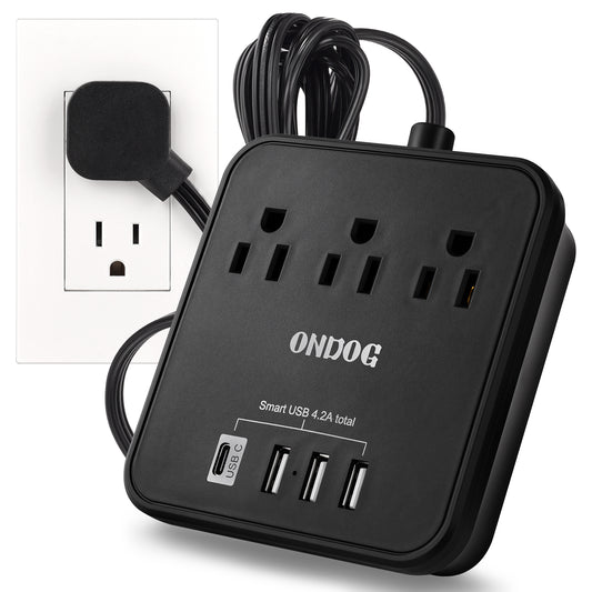 Travel Power Strip Without Surge Protection - 3 AC Outlets and 4 USB Ports (1 USB-C), Cruise Approved, 5 Ft Extension Cord Suitable for Home, Office, Cruise Ship Use, Black