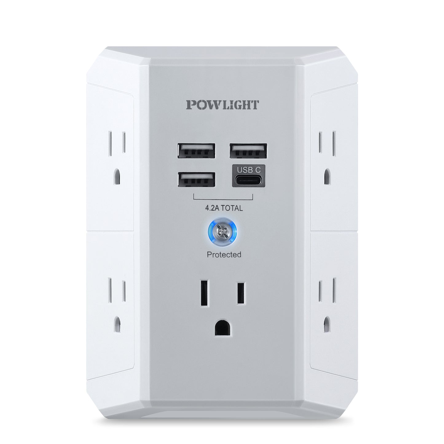 Surge Protector Outlet with 5 AC Outlets and 4 USB Ports (1 USB-C), Multi-Plug Wall Adapter for Home, School, and Office, ETL Certified