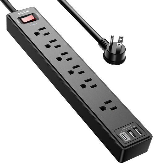 Power Strip with 6 Ft Extension Cord, ONDOG Surge Protector with 6 AC Outlets and 2 USB Ports & 1 Type C Port, 2100 Joules, ETL Listed.