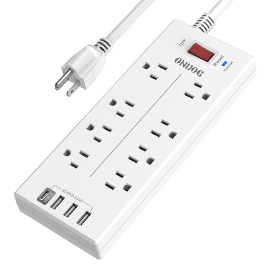 ONDOG Power Strip Surge Protector with 8 Outlets and 4 USB Ports, 6 Feet Extension Cord, 2100 Joules, ETL Listed, White