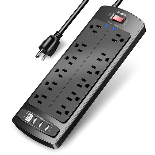 Power Strip, ONDOG Surge Protector with 12 Outlets and 4 USB Ports, 6 Feet Extension Cord (1875W/15A), 2700 Joules, ETL Listed, Black