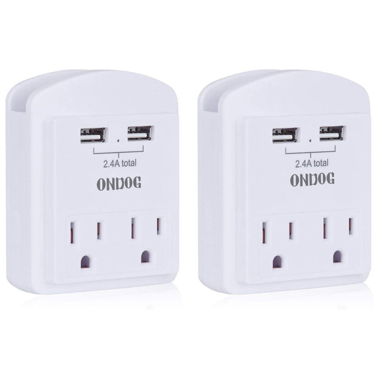 ONDOG USB Wall Charger, Small Surge Protector,USB Outlet with 2 USB Ports (2.4A Total) and Top Phone Holder for Smart Phones, 1080Joules, White, ETL Certified