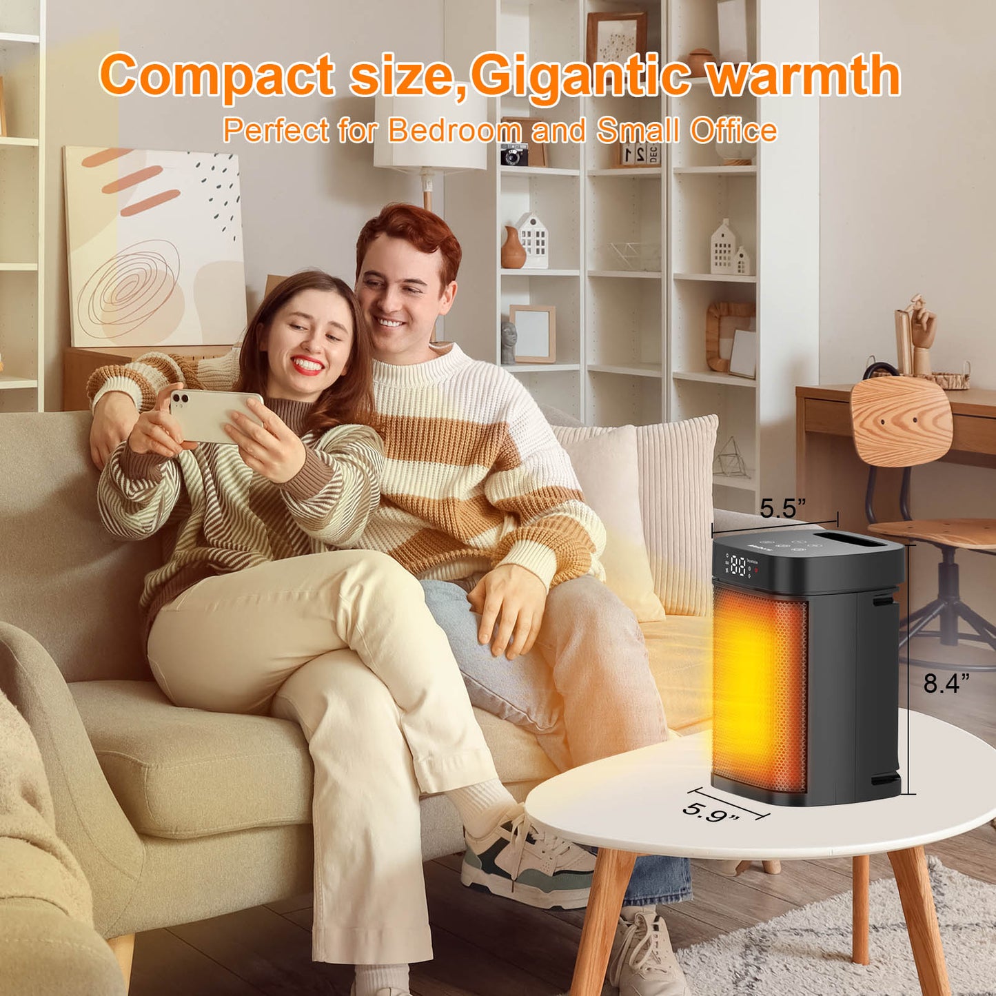 Portable Ceramic Space Heater with 3 Adjustable Heat Modes, Remote Control and Timer, Digital Display, Suitable for Bedroom, Office, or Living Room