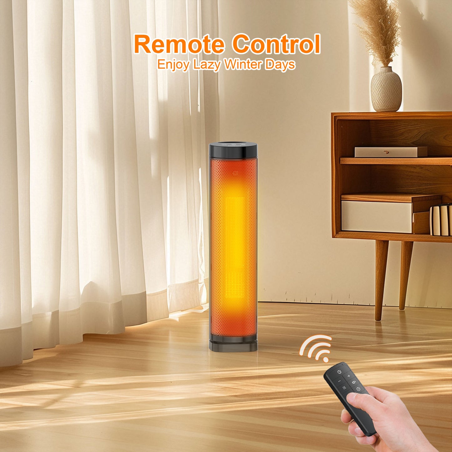 1500W Portable Ceramic Space Heater with Remote, Thermostat & Oscillation for Bedroom and Office