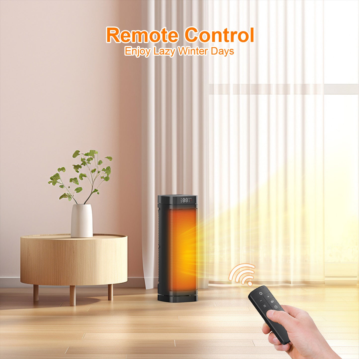 Electric Space Heater with Remote and LED Touchscreen, 700W/1000W/1500W Adjustable Heat, 12-Hour Timer, Compact Space Heater for Home & Office