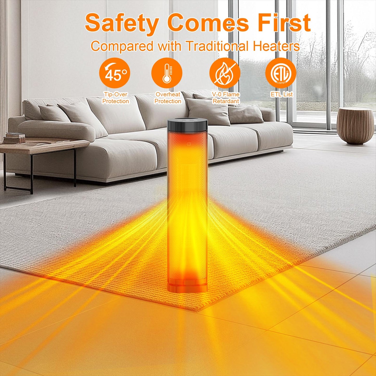 1500W Portable Ceramic Space Heater with Remote, Thermostat & Oscillation for Bedroom and Office