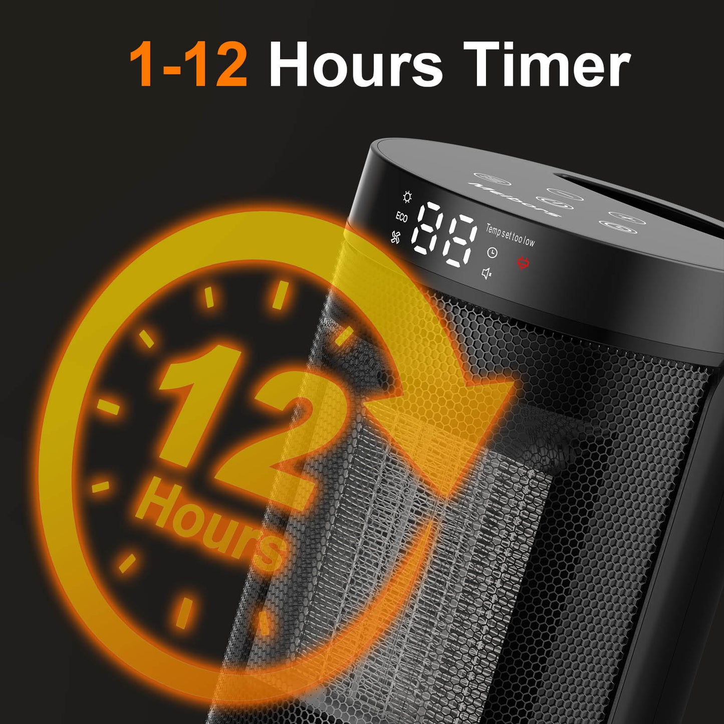 Portable 1500W Ceramic Heater - LED Screen, ECO Mode, Timer & Remote, Suitable for Office and Home, ETL