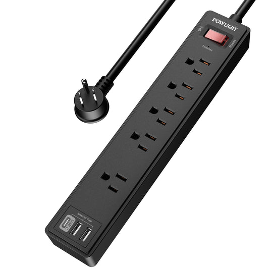 Surge Protector Power Strip with 5 AC Outlets and 3 USB Ports (1 USB-C), 1680J Surge Protection, Compact Design for Home and Office Use