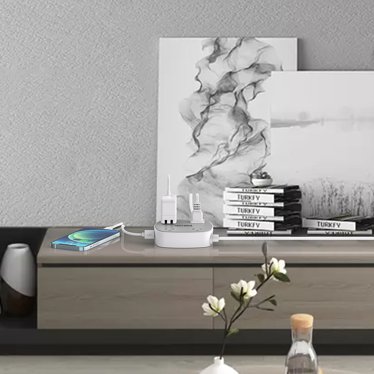 Flat Plug Power Strip with USB, 4 Outlets + 3 USB Ports (1 USB-C), 6FT Ultra-Thin Flat Cord, Surge Protection for Bedroom, Desk, Travel Use