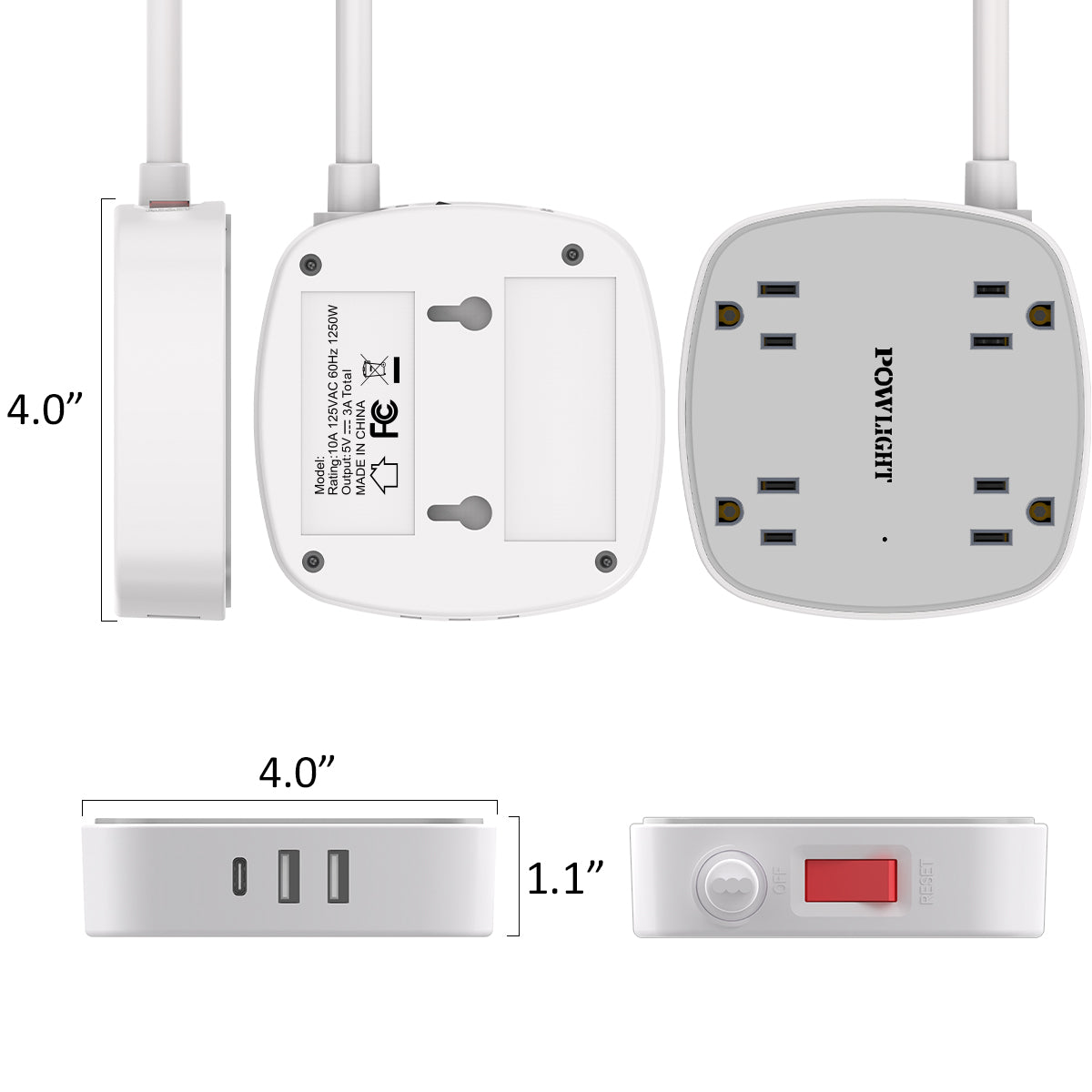 Flat Plug Power Strip with USB, 4 Outlets + 3 USB Ports (1 USB-C), 6FT Ultra-Thin Flat Cord, Surge Protection for Bedroom, Desk, Travel Use