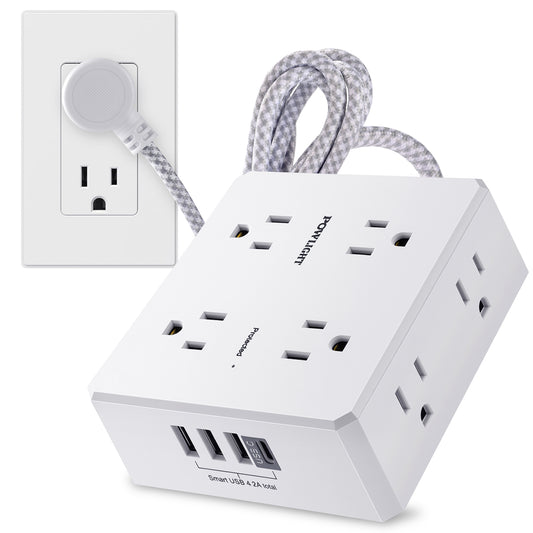 3-Sided Surge Protector Power Strip – 8 Wide Outlets, 4 USB (1 USB-C), 5FT Braided Extension Cord, 900 Joules, for Home & Office