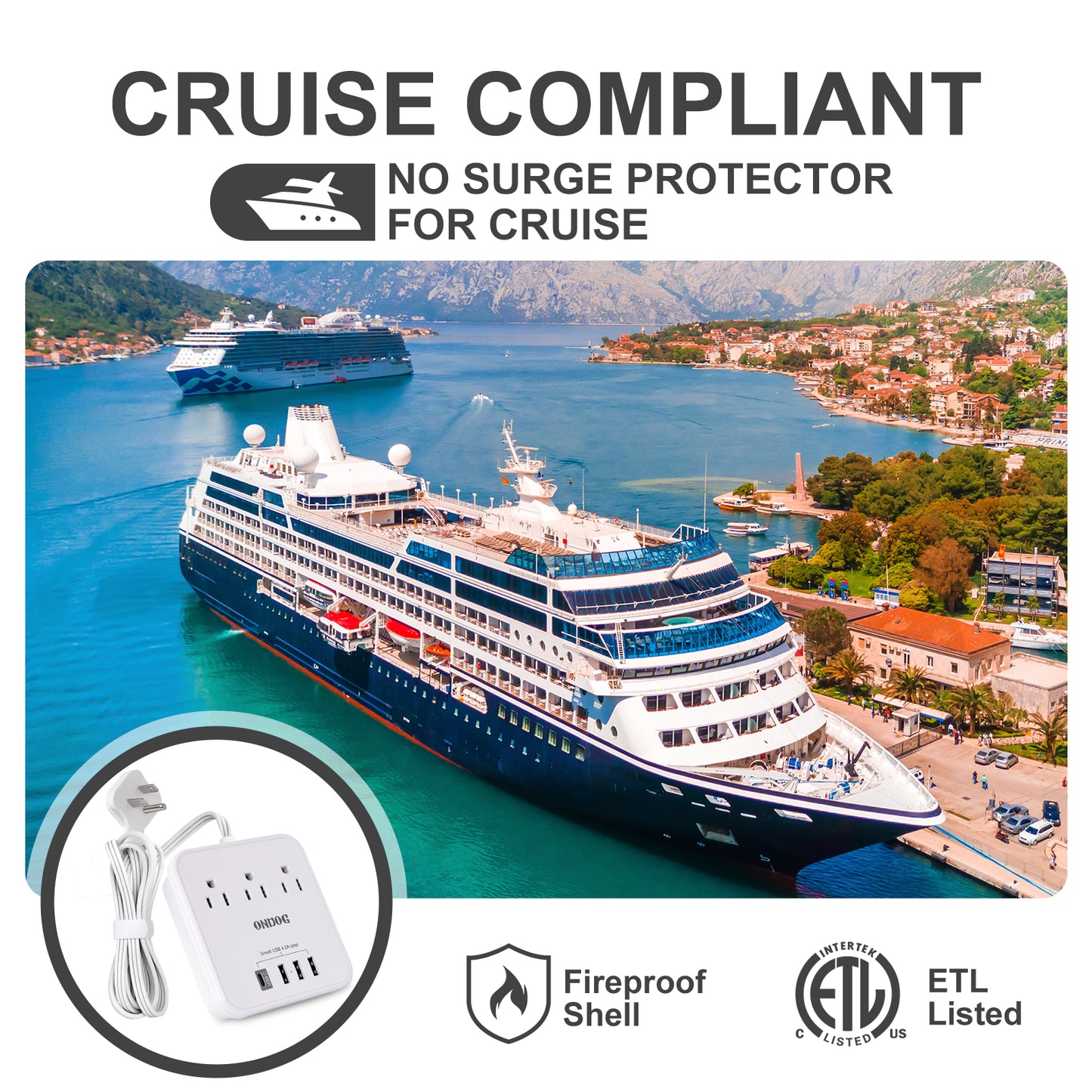 Power Strip with 3 AC Outlets & 4 USB Ports (1 USB-C), No Surge Protection 5 Ft Extension Cord, Suitable for Office, Home and Cruise, White