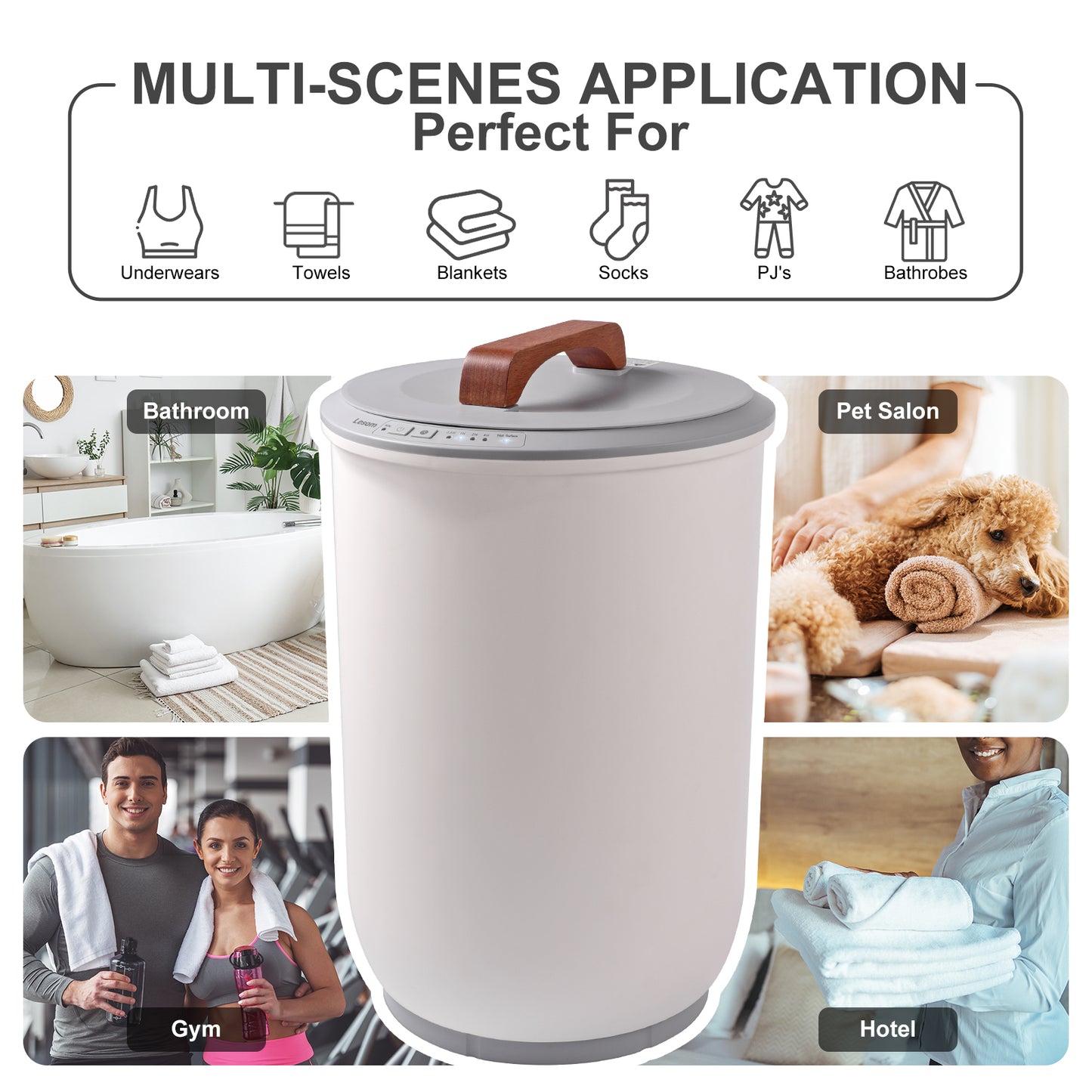 Electric Towel Warmer Bucket, 20L Capacity with Wooden Lid, 2 Large 40x70 Towels, 450W Fast Heating for Bathroom Use