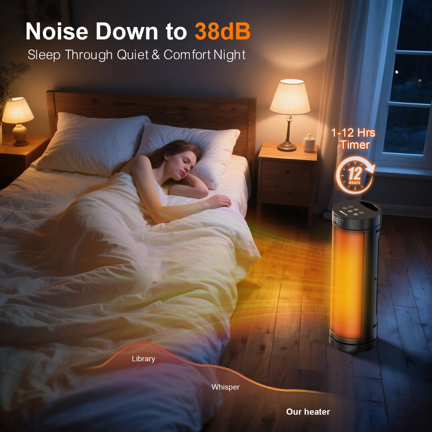 17-Inch PTC Ceramic Space Heater - 3 Heat Settings, 12-Hour Timer, Remote Control, Tip-Over & Overheat Protection, Electric Heater for Bedroom & Office, ETL