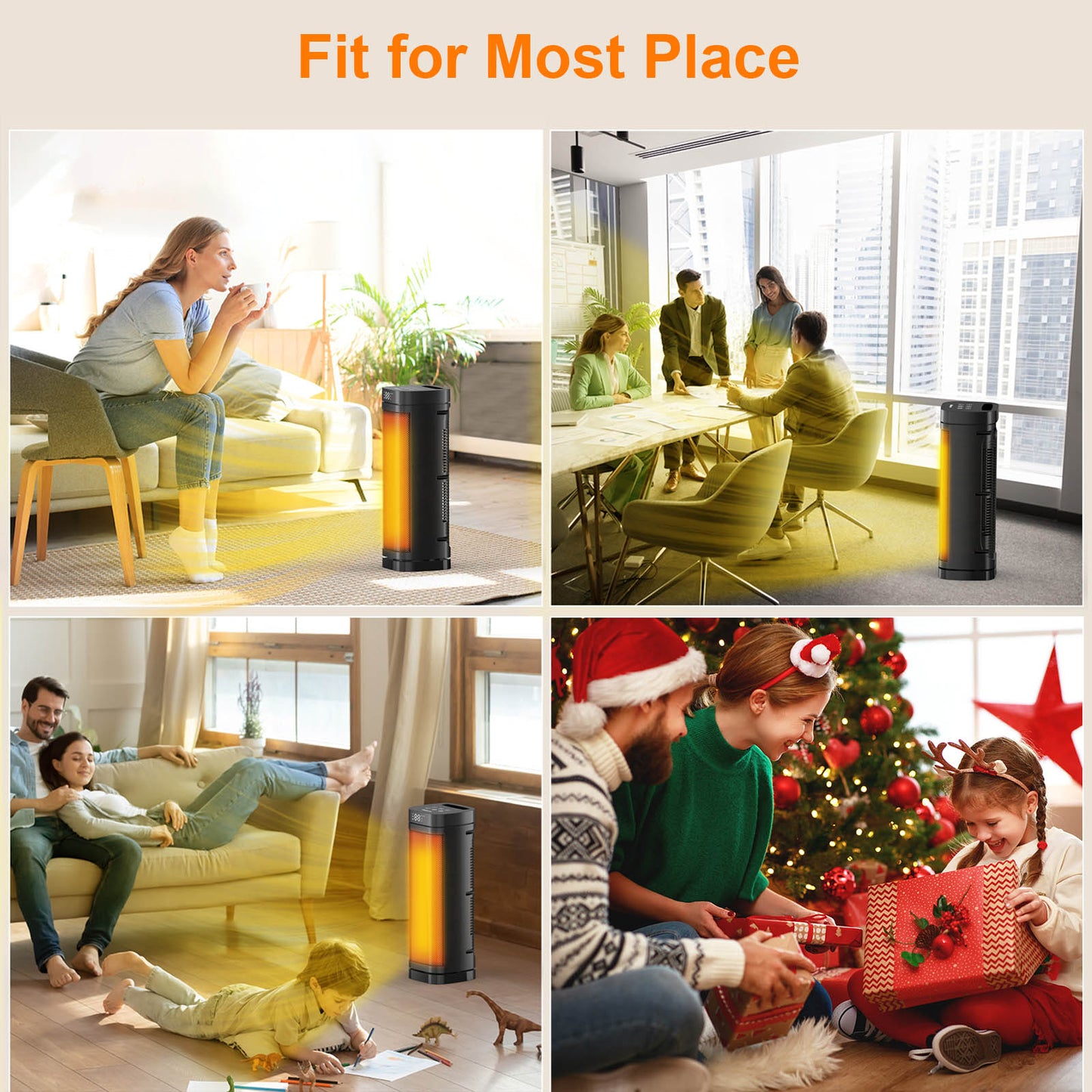 Electric Space Heater with Remote and LED Touchscreen, 700W/1000W/1500W Adjustable Heat, 12-Hour Timer, Compact Space Heater for Home & Office