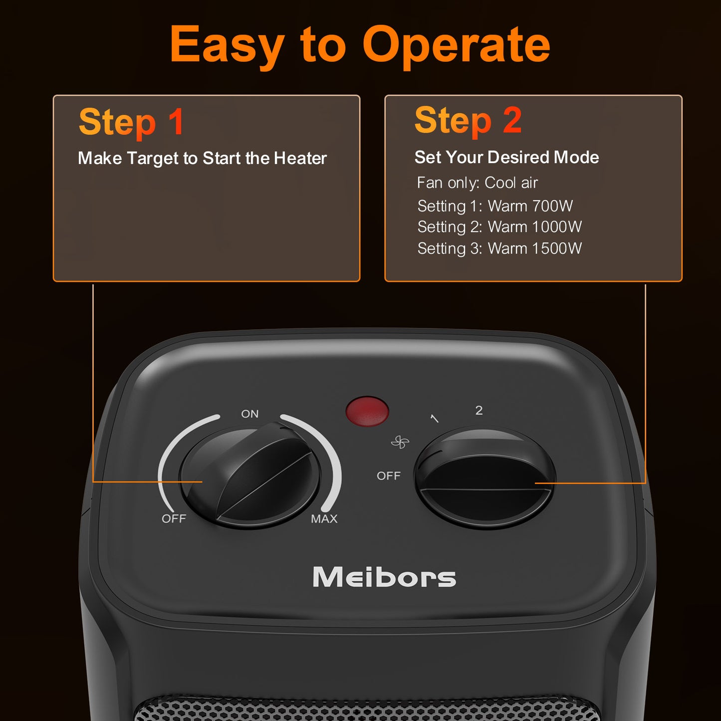 1500W Portable Space Heater for Indoor Use, Fast Heating for Rooms up to 200 sq.ft, Overheat & Tip-Over Protection, Compact Electric Heater for Home & Office Use