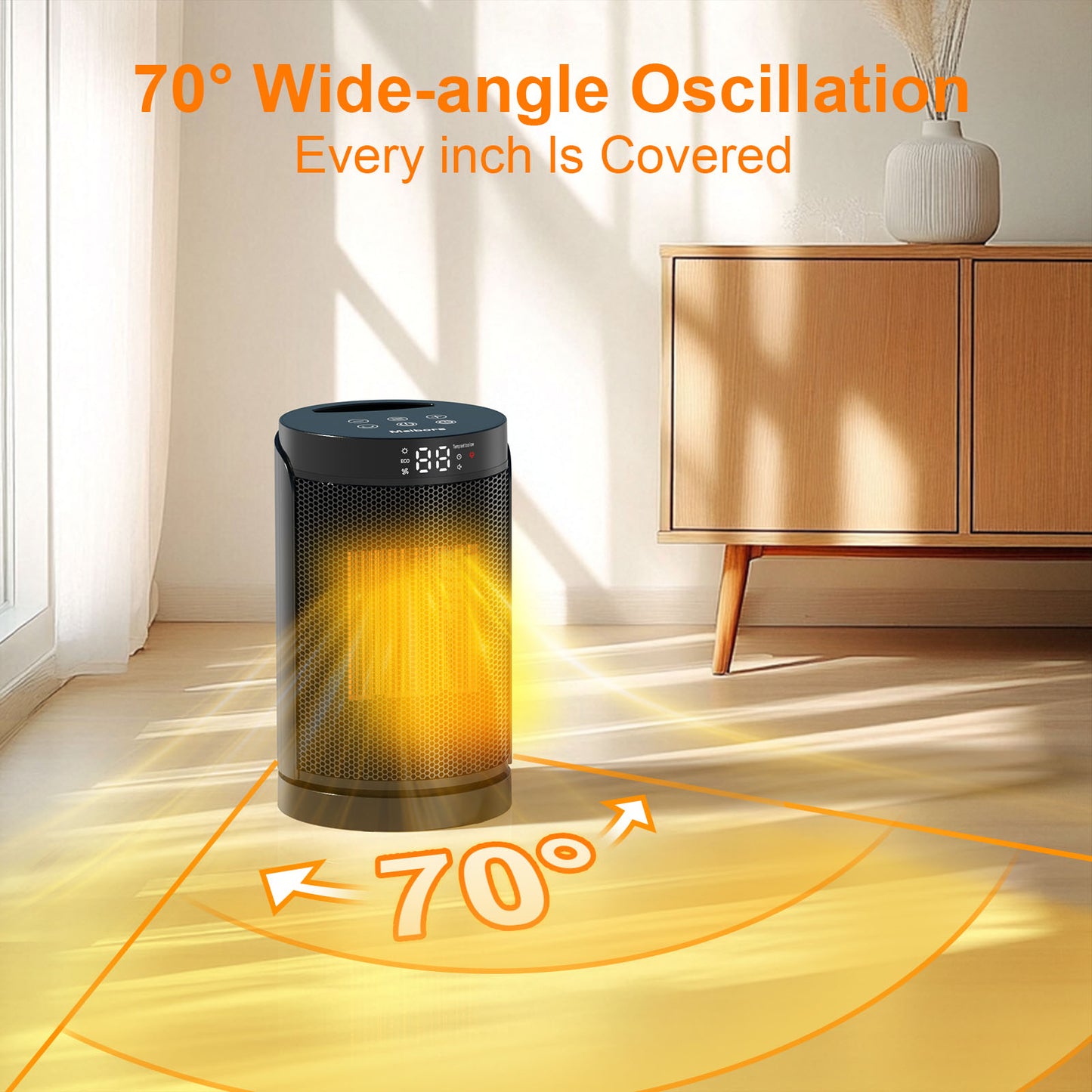 Portable Electric Heater - LED Screen and 3 Modes, ECO Temperature Control, Remote & Oscillating, Space Heater for Office, Bedroom