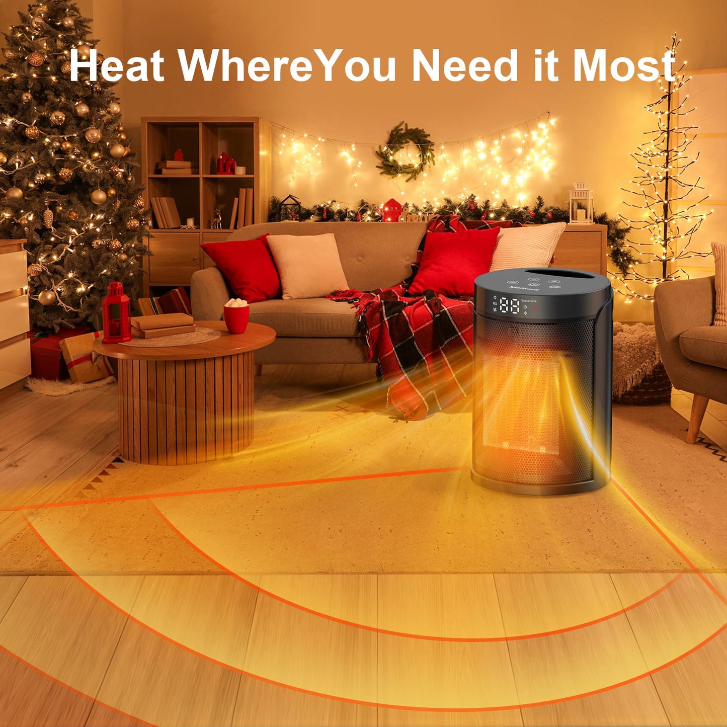 Portable 1500W Ceramic Heater - LED Screen, ECO Mode, Timer & Remote, Suitable for Office and Home, ETL