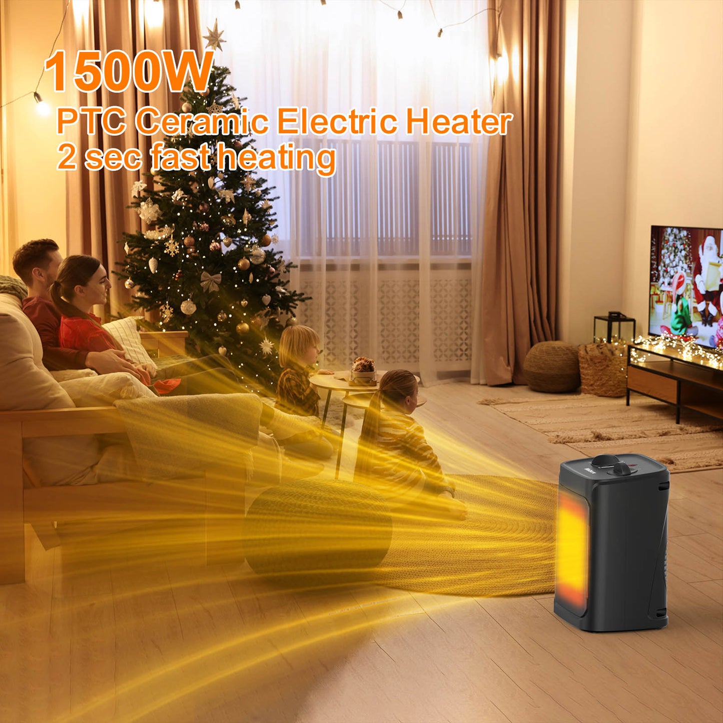 1500W Portable Space Heater for Indoor Use, Fast Heating for Rooms up to 200 sq.ft, Overheat & Tip-Over Protection, Compact Electric Heater for Home & Office Use