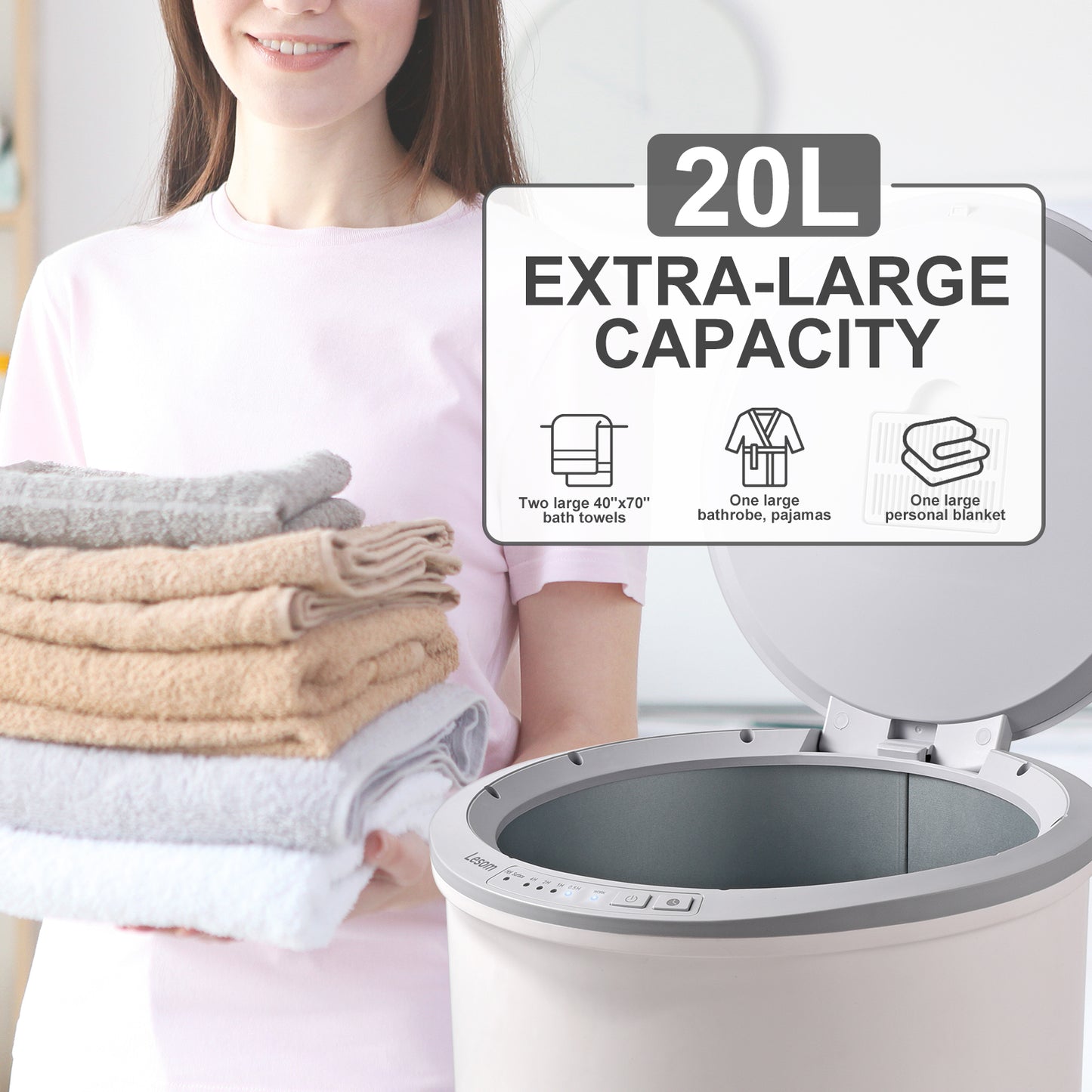 20L Towel Warmer Bucket - 450W Fast Heating with Timer, One-Touch Operation, Ideal for Bathroom & Home Use