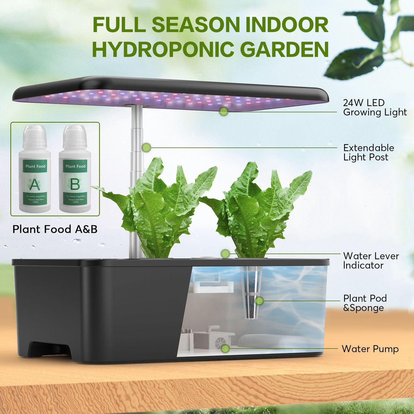 Herb Garden Hydroponics Growing System - 12 Pods Indoor Gardening System with LED Grow Light, Indoor Garden with Pump System,Height Adjustable, Indoor Herb Garden Kit for Home Office