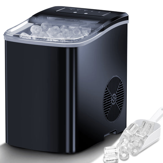 Portable Countertop Ice Maker Machine - Self-Cleaning Ice Makers with Ice Scoop and Basket, 26 lbs/Day, for Home/Kitchen/Bar/Office/Camping (Black)