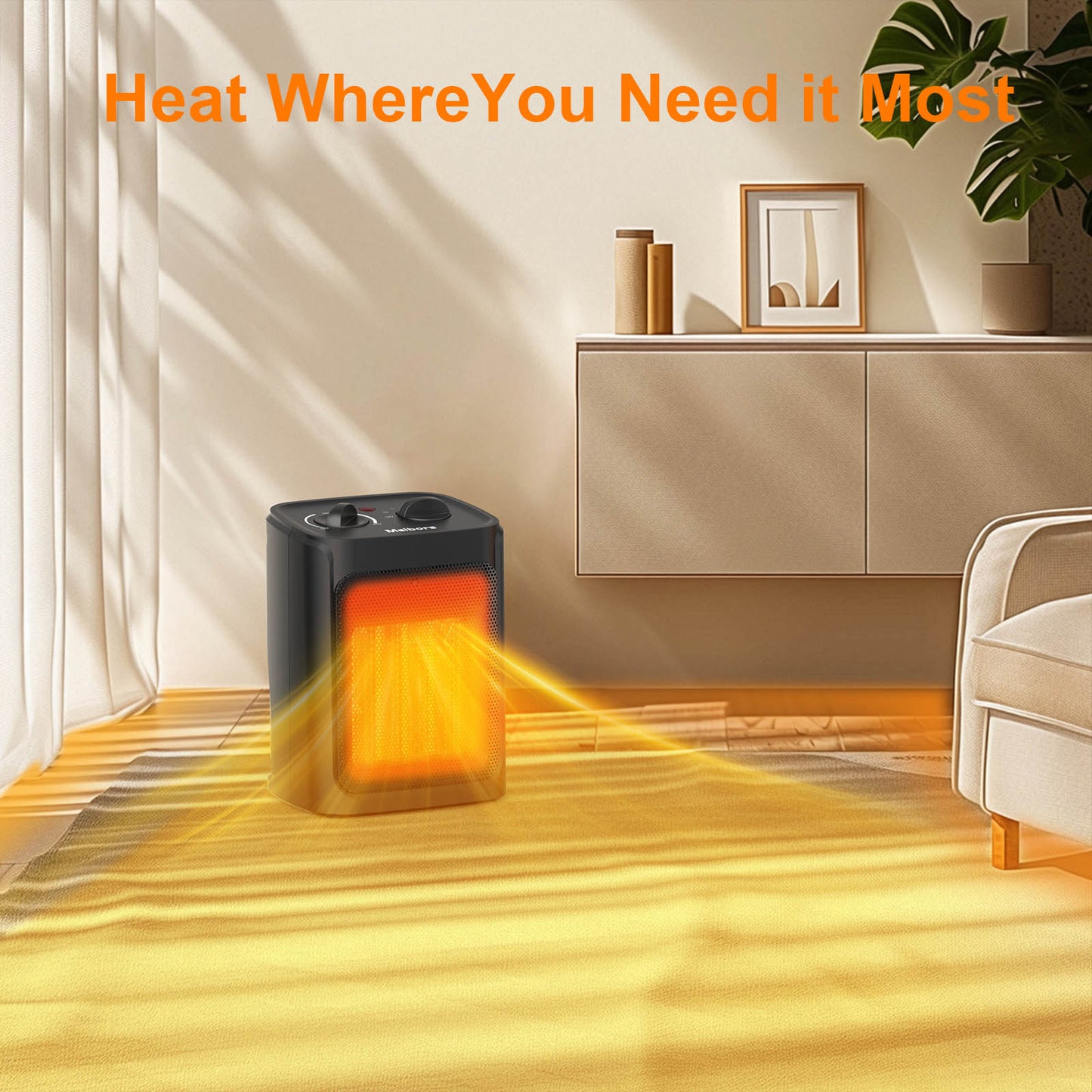 1500W Portable Space Heater for Indoor Use, Fast Heating for Rooms up to 200 sq.ft, Overheat & Tip-Over Protection, Compact Electric Heater for Home & Office Use