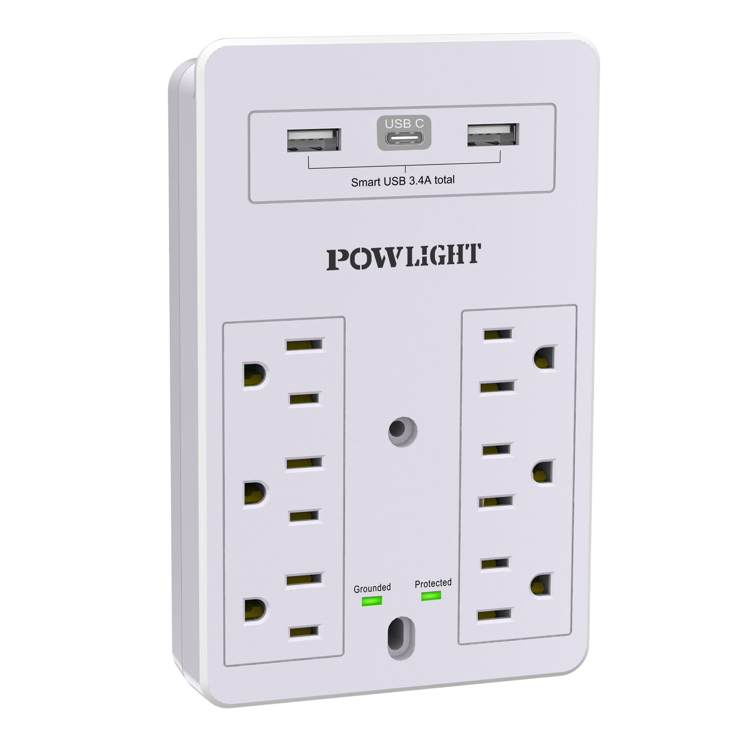 Wall Mount Surge Protector - 6 AC Outlets, 3 USB Charging Ports, Surge Protection for Home and Office