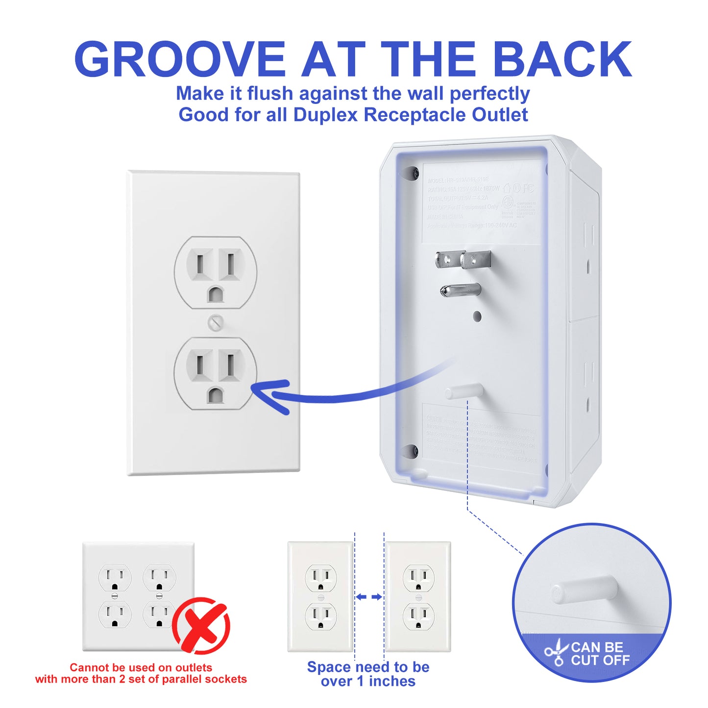 Surge Protector Outlet with 5 AC Outlets and 4 USB Ports (1 USB-C), Multi-Plug Wall Adapter for Home, School, and Office, ETL Certified