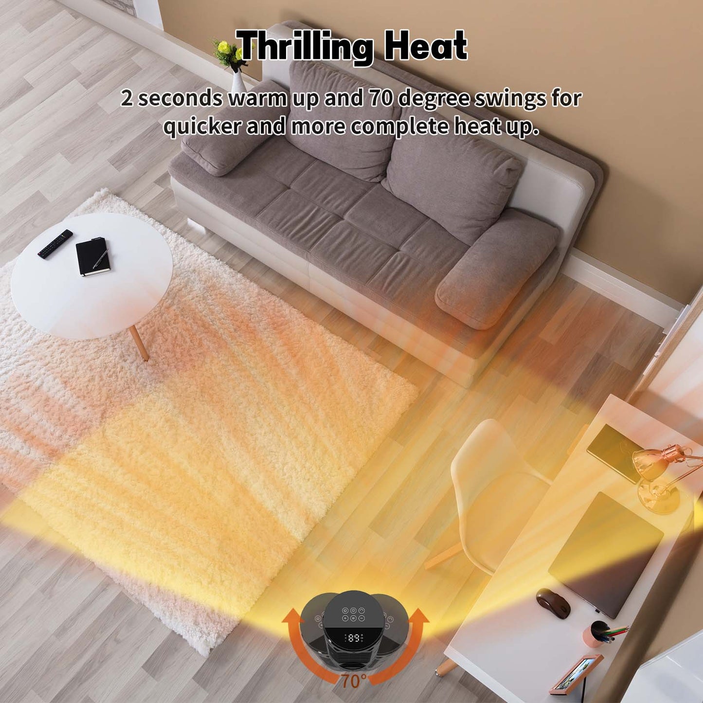 Portable Space Heater for Indoor Use with Remote - 70° Oscillating Electric Heater, 1500W Quiet PTC Ceramic Heating with Thermostat, Fast Safety Heat for Home, Bedroom Office Indoor Use