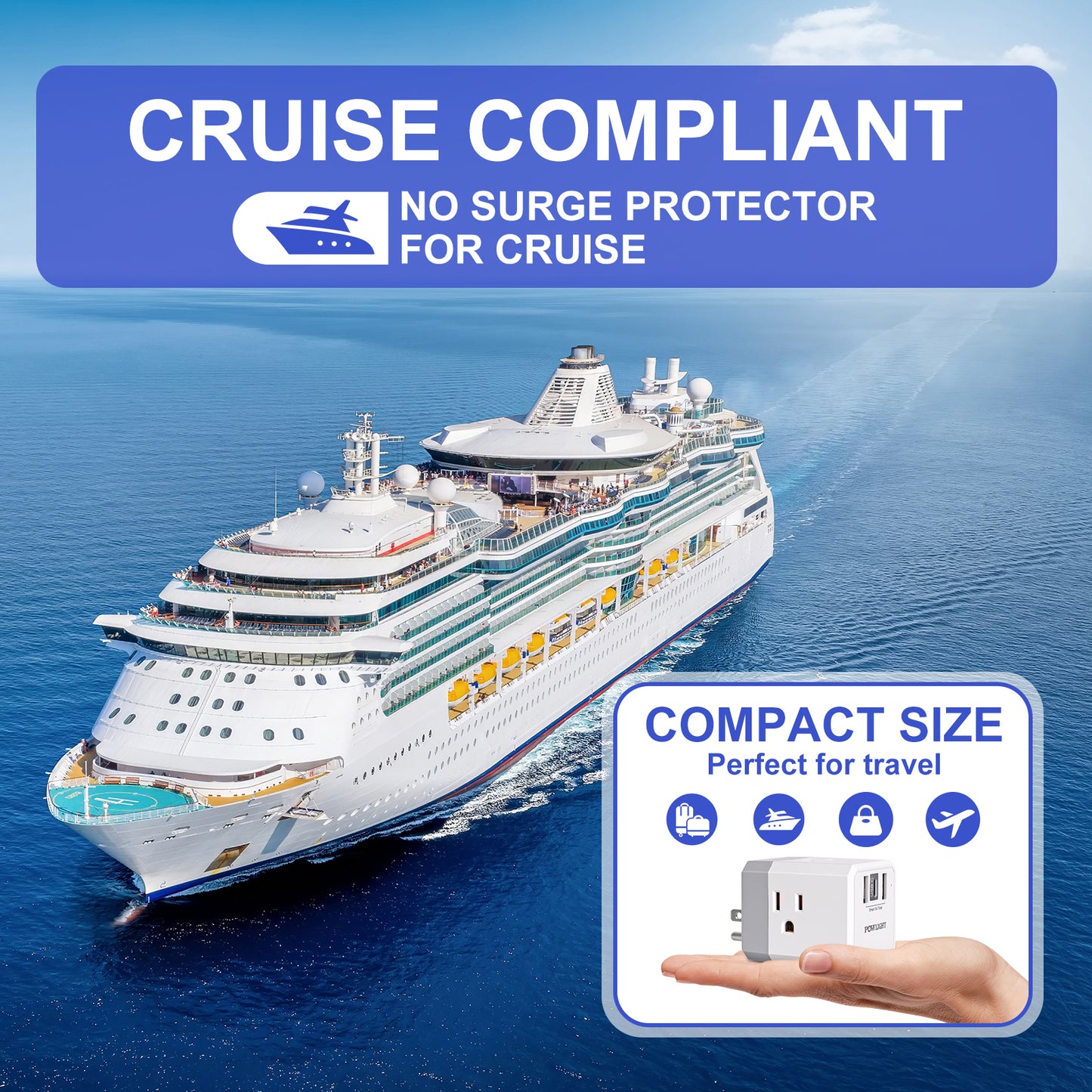 Portable Wall Outlet Extender with 3 Outlets & USB-C, Cruise Ship Approved, Perfect for Travel & Home