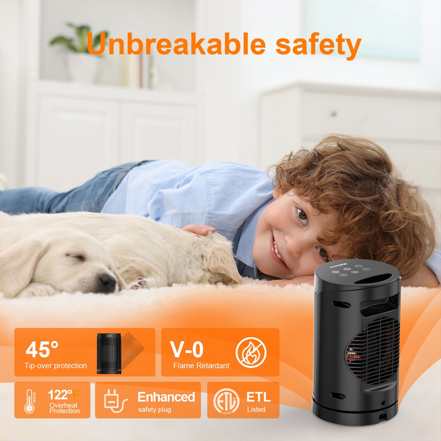 Portable Electric Heater - LED Screen and 3 Modes, ECO Temperature Control, Remote & Oscillating, Space Heater for Office, Bedroom