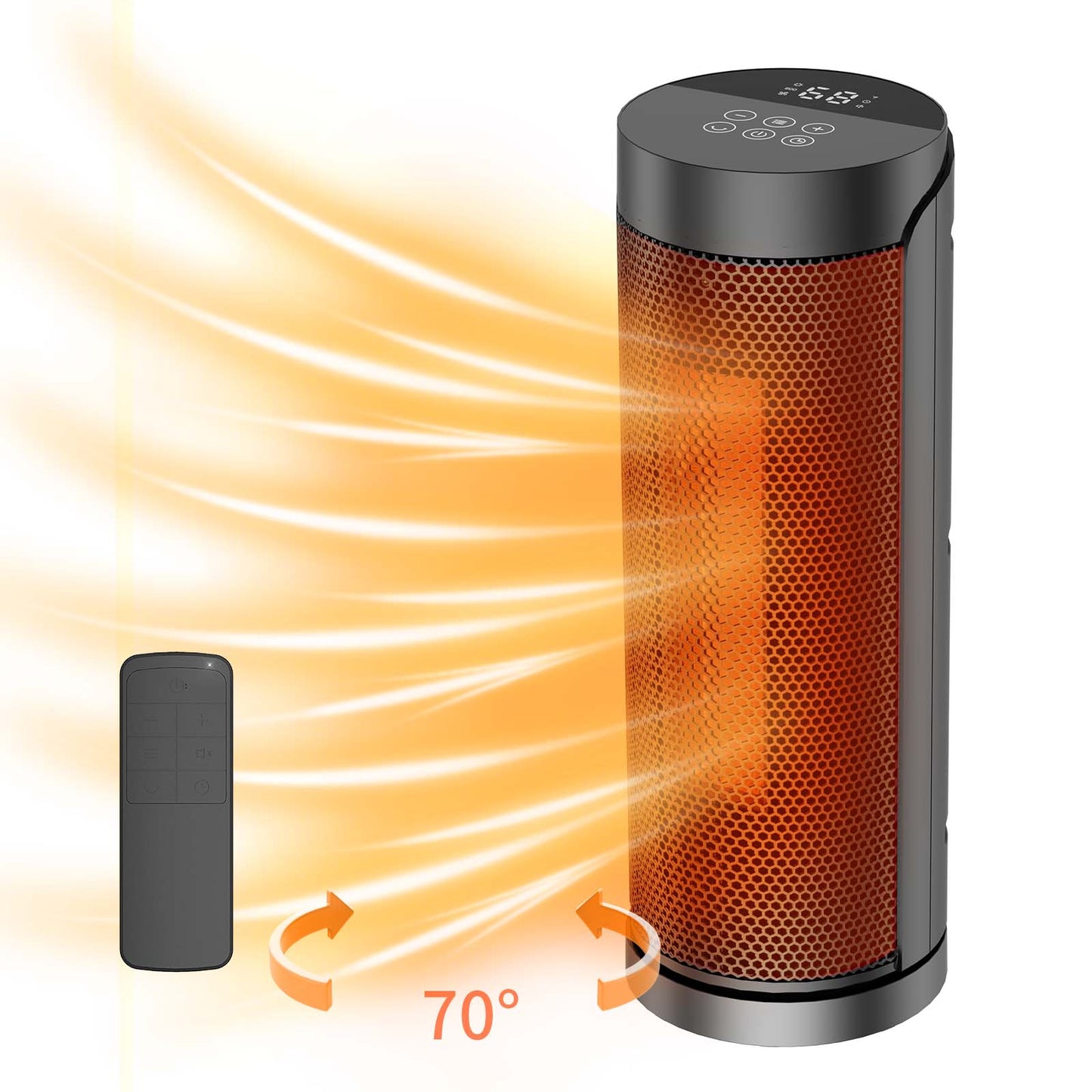 Portable Space Heater for Indoor Use with Remote - 70° Oscillating Electric Heater, 1500W Quiet PTC Ceramic Heating with Thermostat, Fast Safety Heat for Home, Bedroom Office Indoor Use