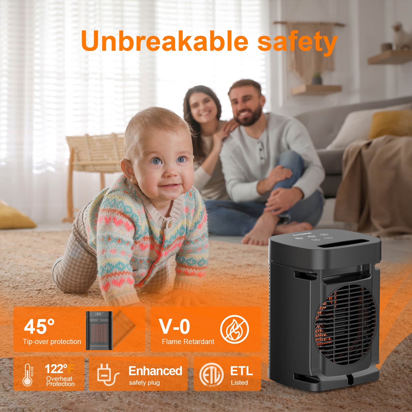 Portable Ceramic Space Heater with 3 Adjustable Heat Modes, Remote Control and Timer, Digital Display, Suitable for Bedroom, Office, or Living Room