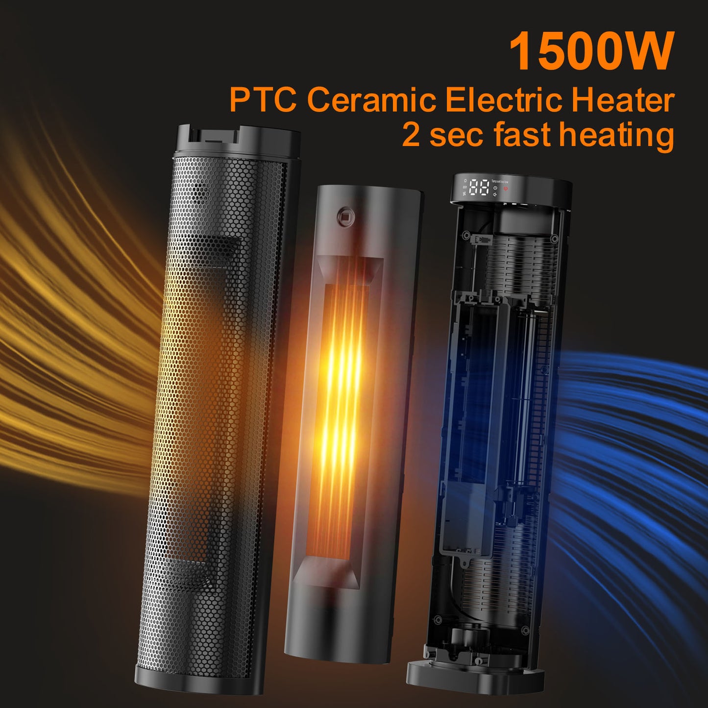 1500W Portable Ceramic Space Heater with Remote, Thermostat & Oscillation for Bedroom and Office