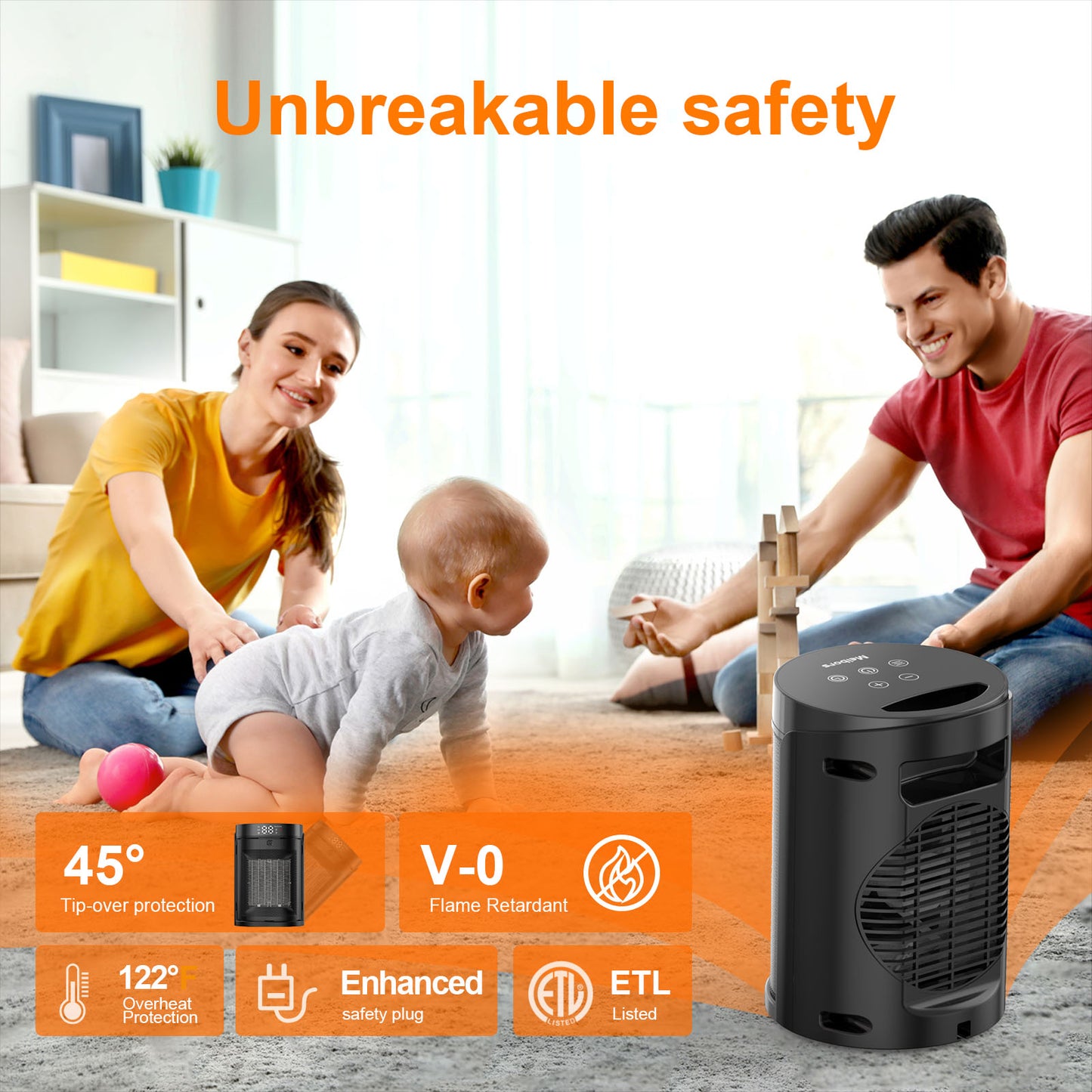 Portable 1500W Ceramic Heater - LED Screen, ECO Mode, Timer & Remote, Suitable for Office and Home, ETL